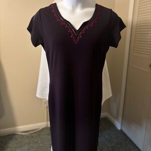 Valerie Stevens Vintage Aubergine/Eggplant, Flattering V-neck Dress, Size L